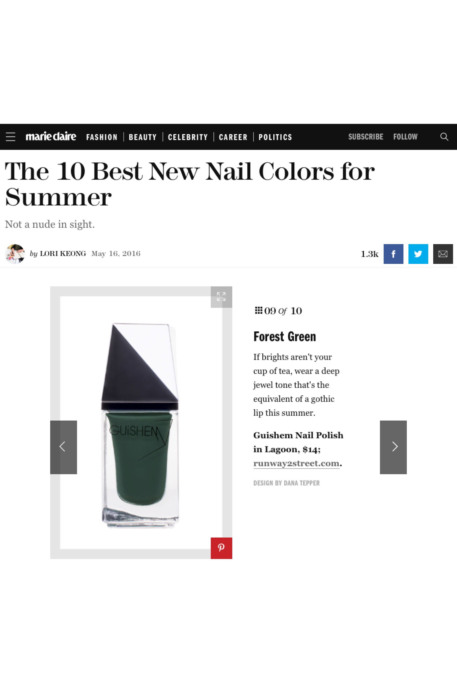 GUiSHEM featured in Marie Claire: The 10 Best New Nail Colors for Summer