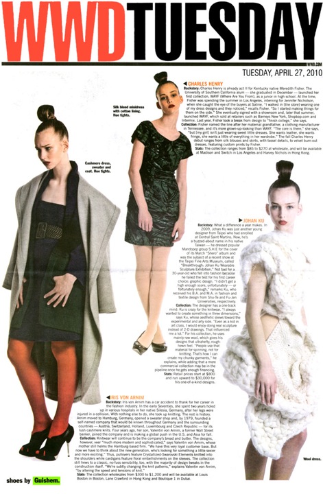 GUiSHEM inside spread of WWD, April 2010