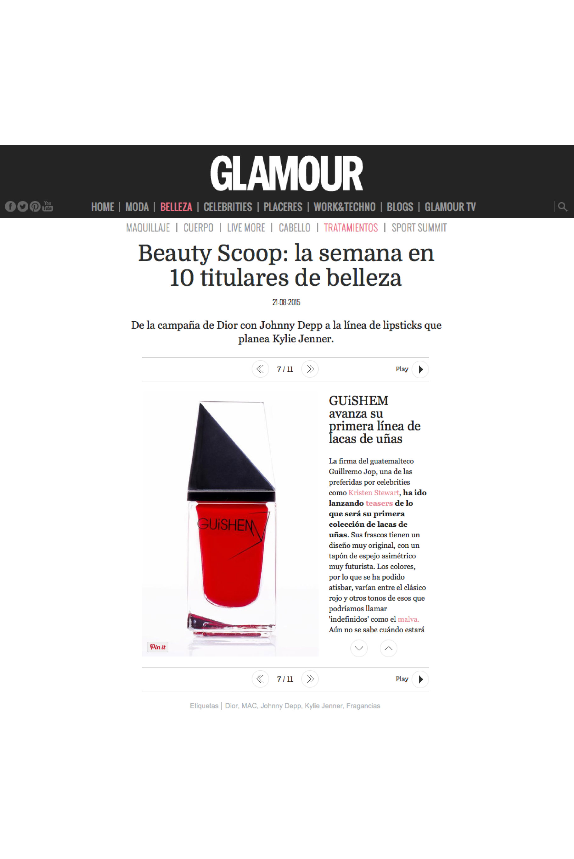 GUiSHEM featured in Glamour: Beauty Scoop: las 10 noticias de belleza de la semana