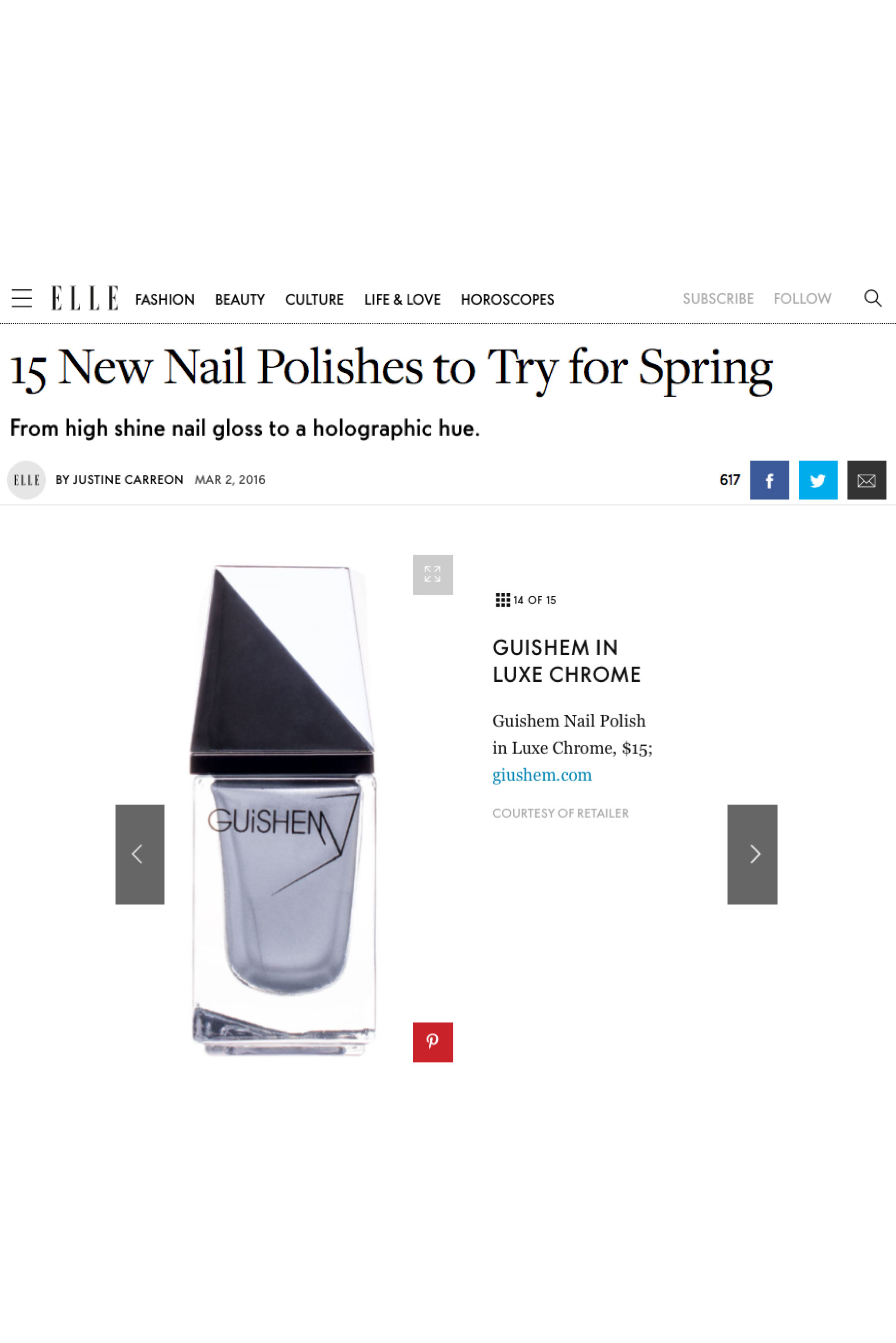 GUiSHEM featured in Elle: 15 New Nail Polishes to Try for Spring by Justine Carreon