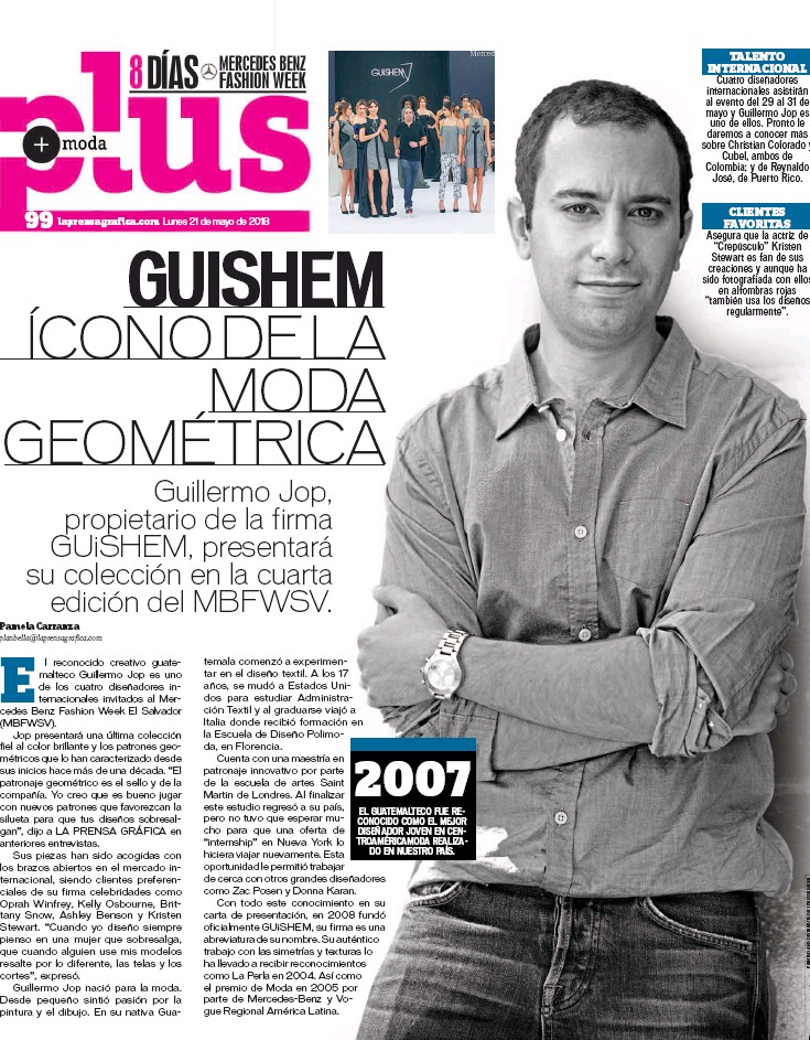 GUiSHEM inside spread of La Prensa Gráfica, May 2018